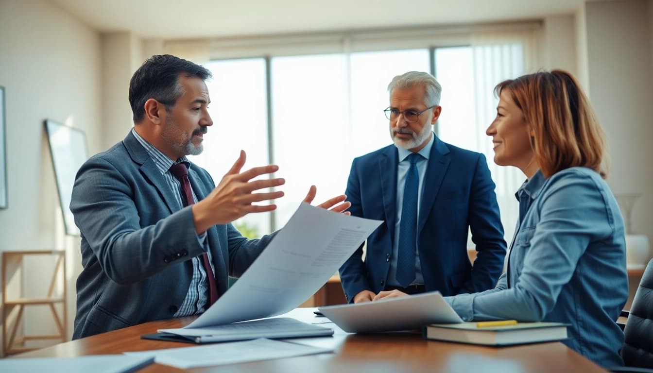 Truck accident attorney Clearwater consulting a client in a professional office.