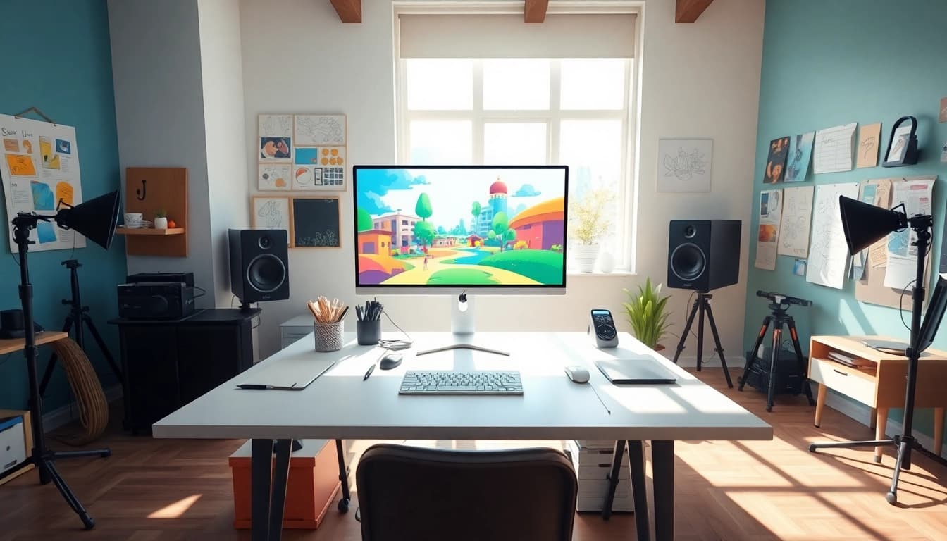 Erkläranimation in einem kreativen Studio mit inspirierenden Illustrationen und Animationen