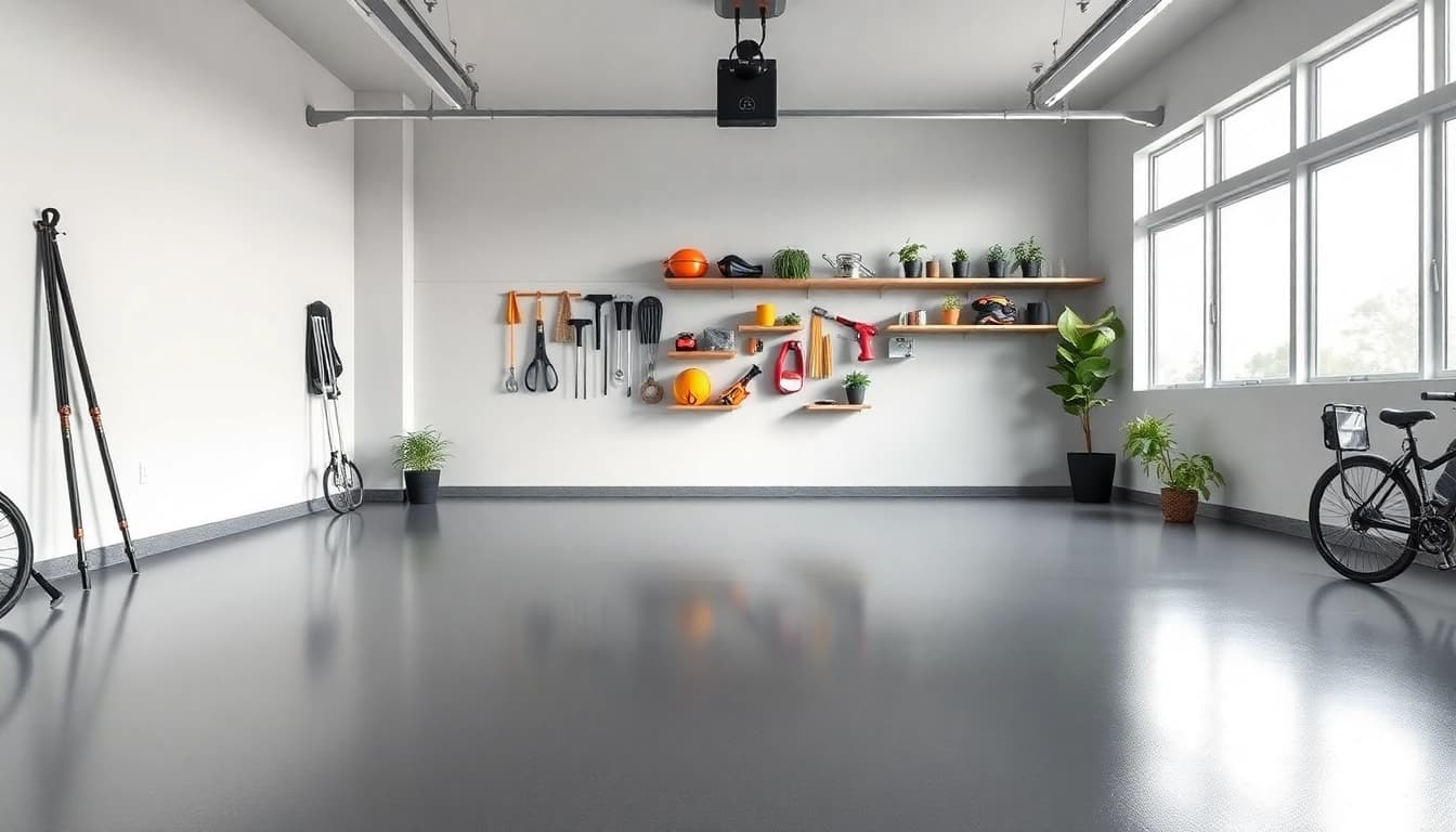 Transform your garage floors with a sleek epoxy coating in a modern environment.