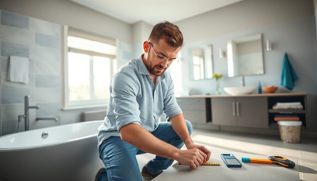 Skilled bathroom builders crafting a modern space with precision and professionalism.