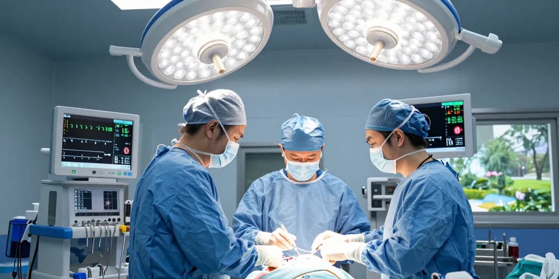 Beyin ameliyatı being performed in a modern operating room, showcasing a skilled surgical team and advanced equipment.