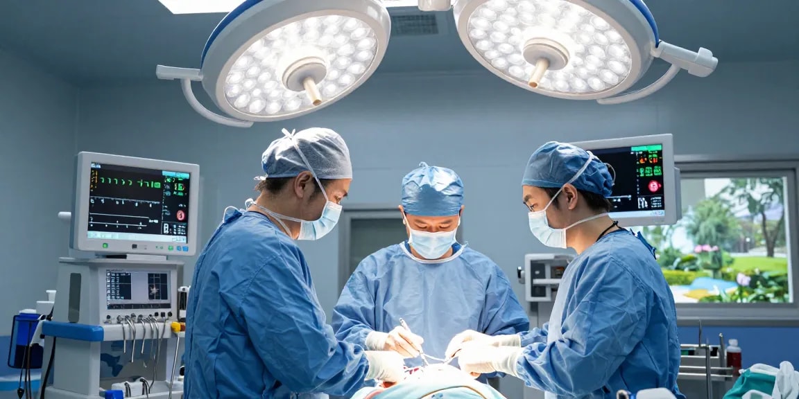 Beyin ameliyatı being performed in a modern operating room, showcasing a skilled surgical team and advanced equipment.
