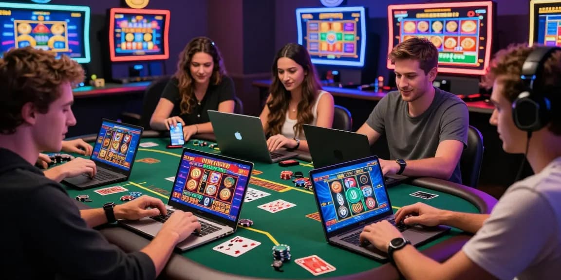 Engaged players enjoying credit card games at online casinos featured on https://brcs.co.uk, surrounded by vibrant graphics and modern gaming setups.