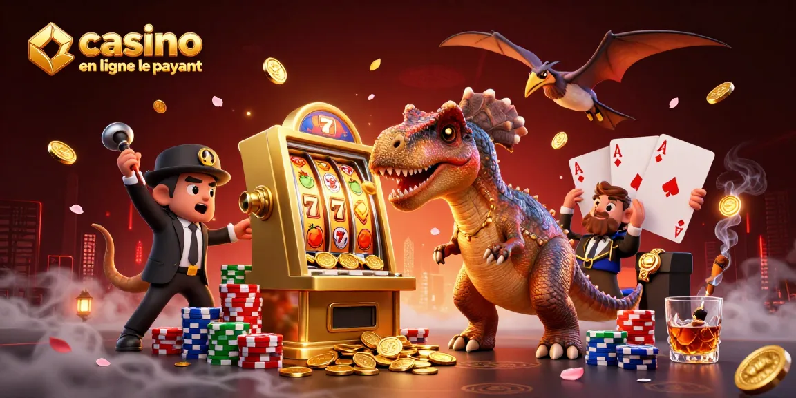Un pachycephalosaurus et un ankylosaure animant le casino en ligne le plus payant, entourés de jetons et symboles de machines.