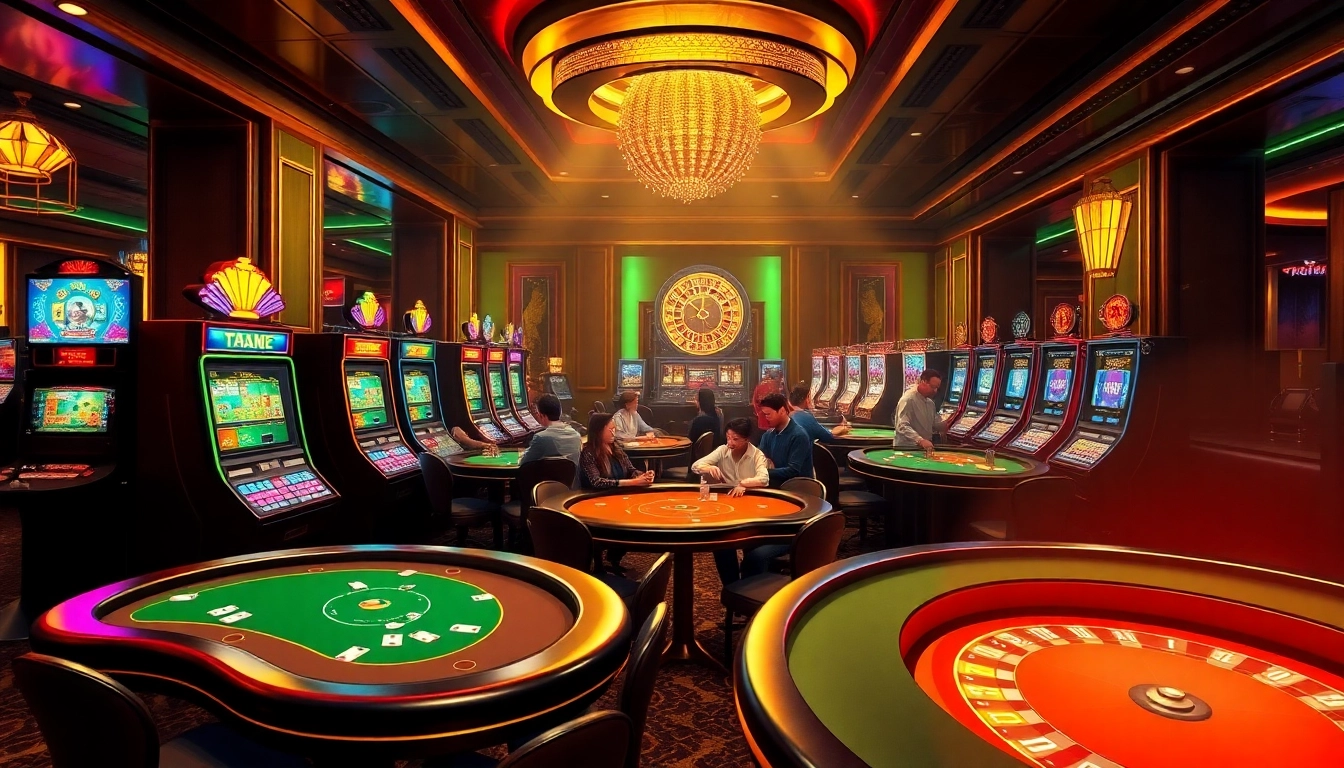 Exciting casino scene featuring PG Soft gaming tables with players engaged in poker and blackjack.