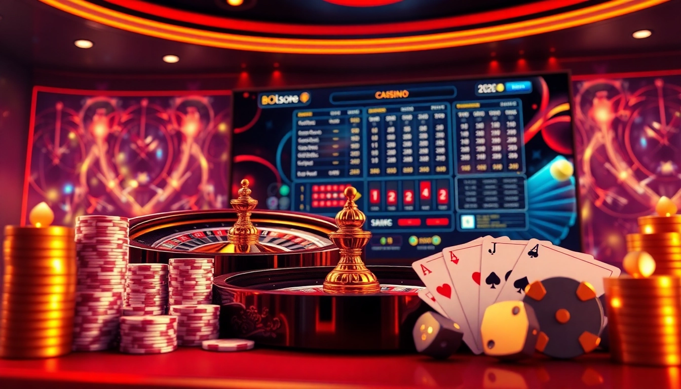 Scène de casino en ligne 2026 mettant en vedette la roulette, des jetons de poker et l'excitation des jeux de haute technologie.