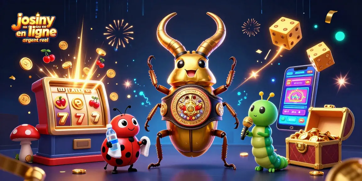 Jouez au casino en ligne argent réel avec une illustration dynamique d'un insecte géant et des machines à sous.
