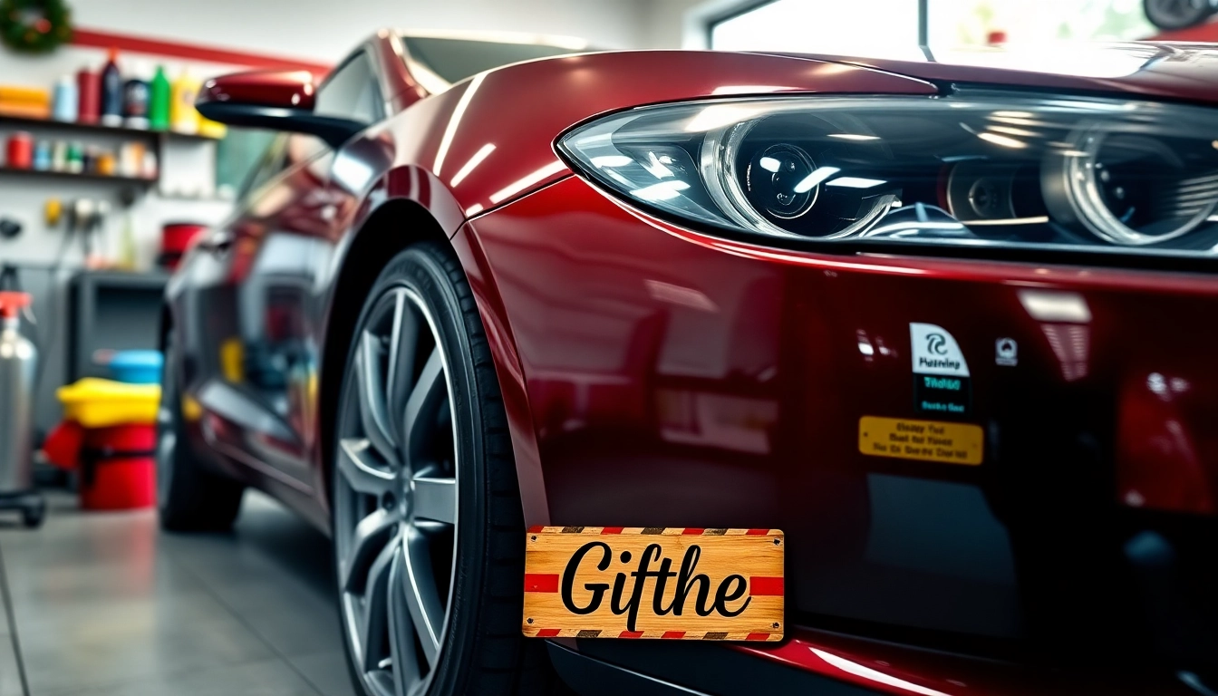 Presenting a Christmas car detailing gift with a shiny vehicle and vibrant detailing tools.