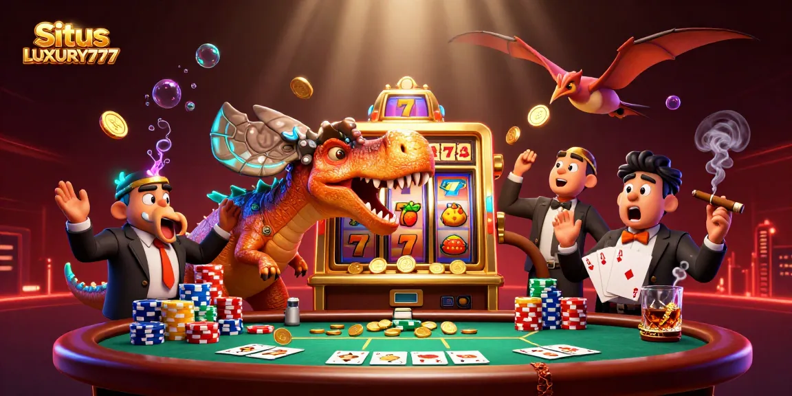 Situs LUXURY777 menghadirkan momen jackpot slot dengan dinosaurus lucu dan koin emas terbang