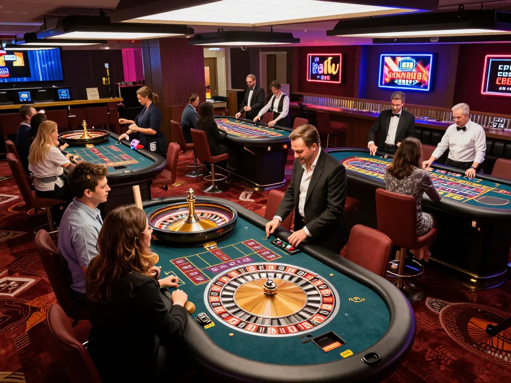 Players enjoy exciting moments at casino stranieri che accettano italiani, cheering for wins at roulette tables.