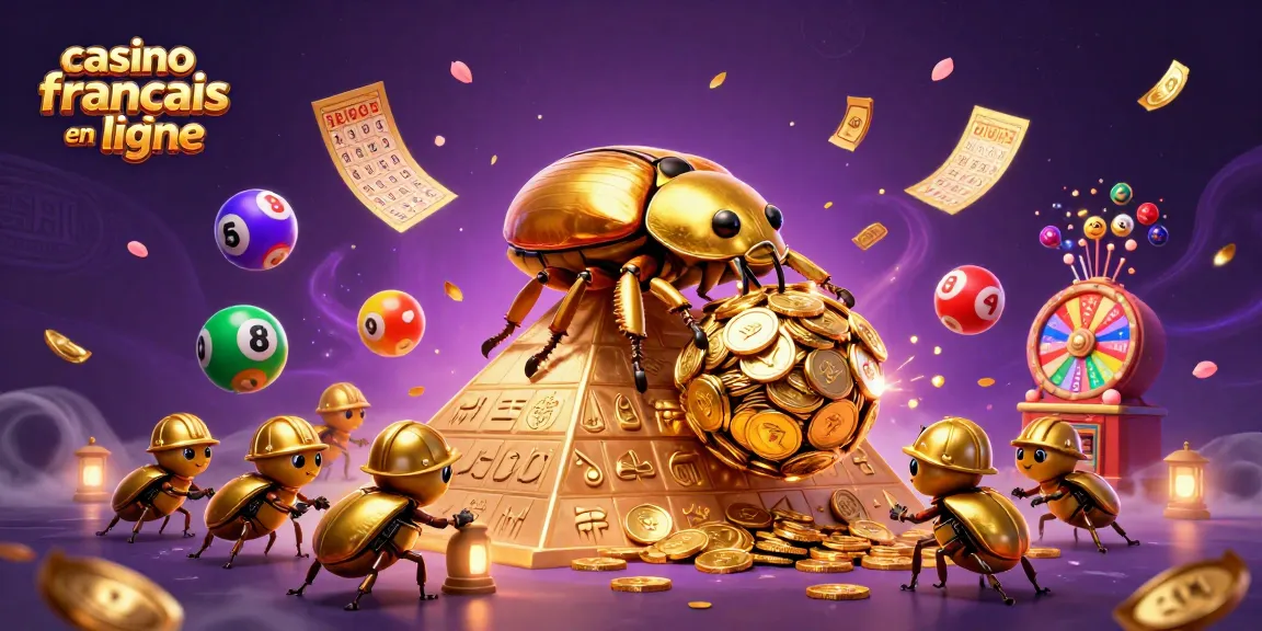 Jouez au casino français en ligne avec une illustration captivante de jeux et de symboles de chance.