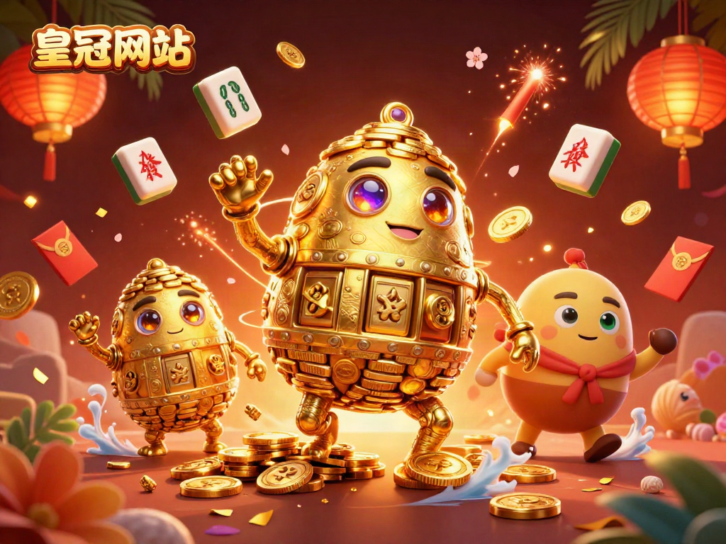 在皇冠网址中，彩色爆竹和金色元素与堆叠金币的古老魔像相融合，营造热闹氛围