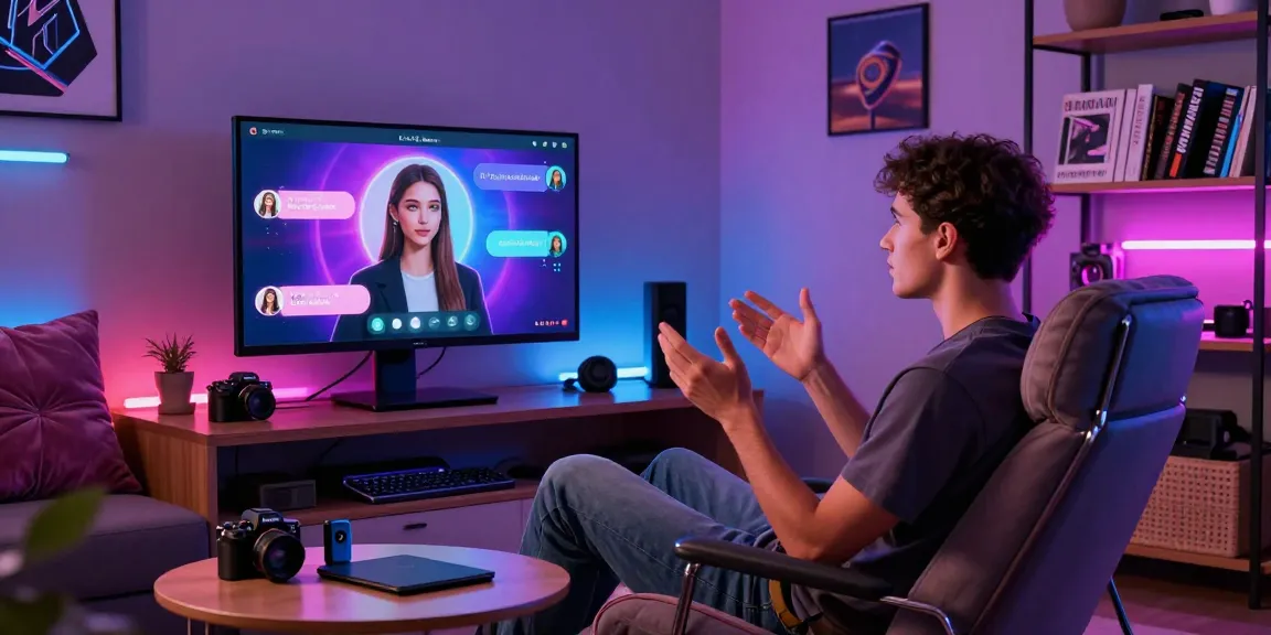 Interactive NSFW AI chat scene showcasing a user engaging with a digital avatar, highlighting immersive technology.