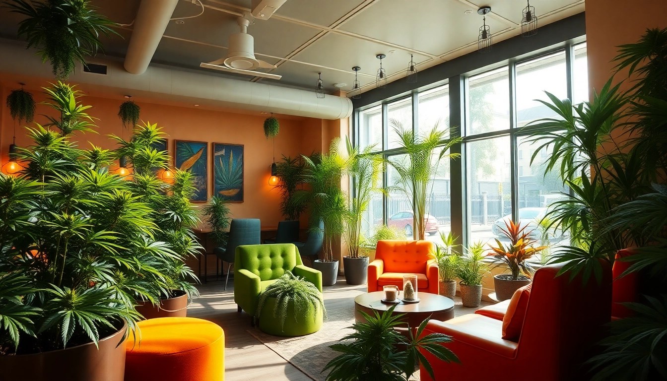 Vibrant Green Guyz club cannabis madrid interior with cozy ambience.