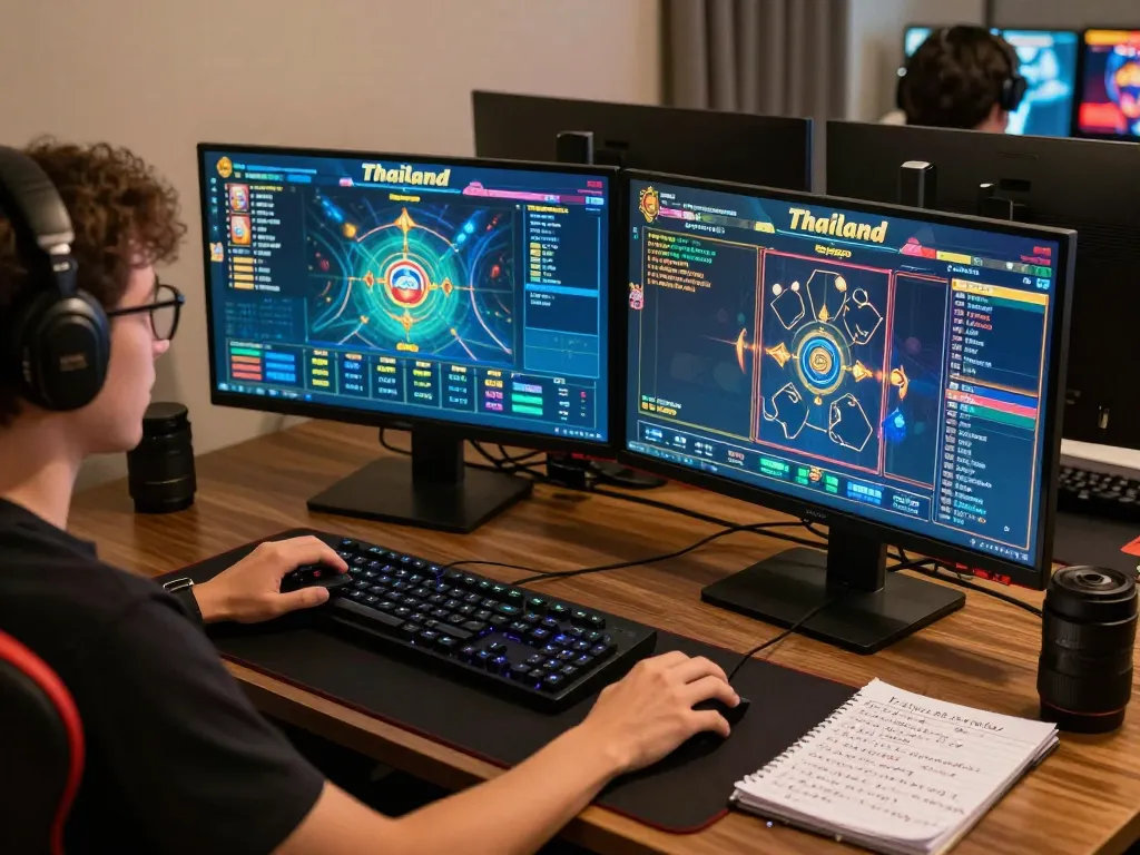 Engaging in exciting slot thailand games at home with a dynamic online gaming setup.