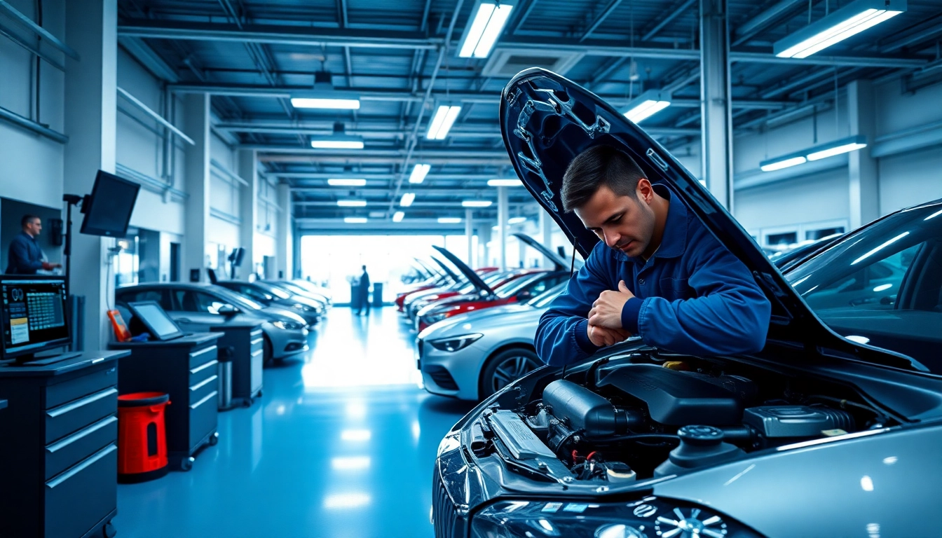Technician working with Approved Engines at a modern automotive service center.