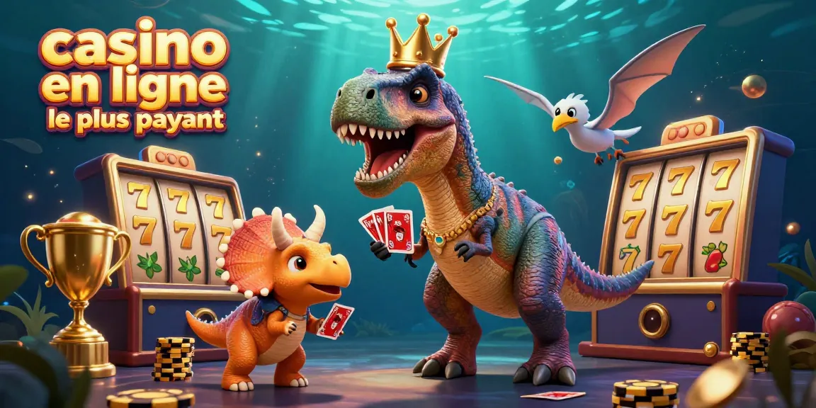 Jouez au casino en ligne le plus payant avec des personnages de dinosaures dans une scène dynamique.
