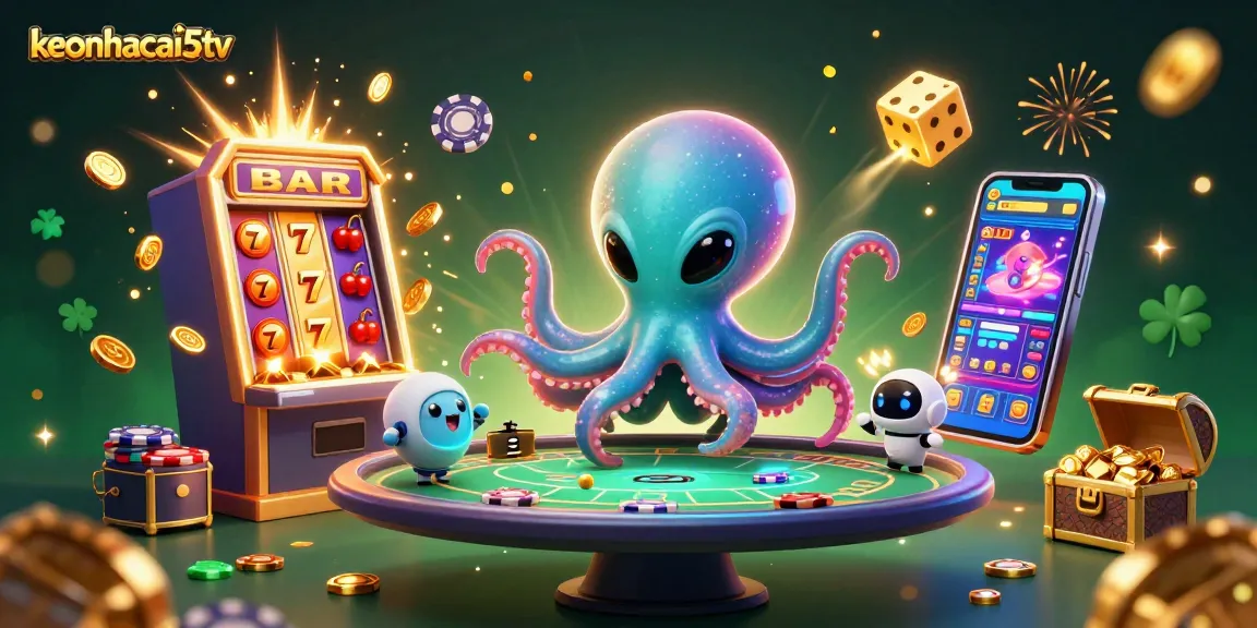 Engage in thrilling bets with keonhacai5tv as the alien octopus navigates the cosmic casino world.