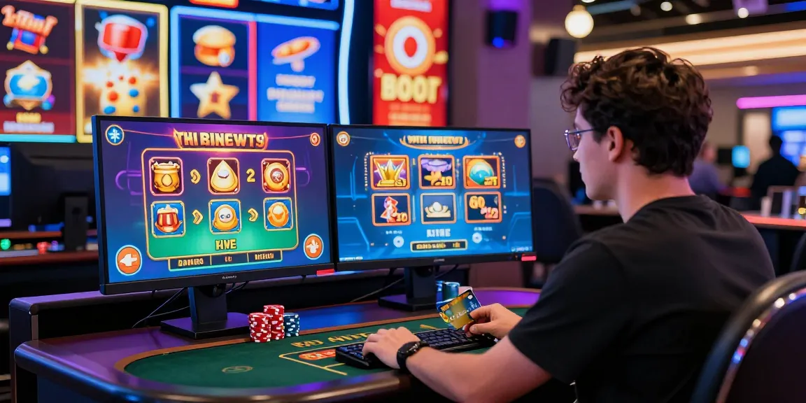Player at a credit card casino enjoying games and promotions at https://aisa.org.uk, surrounded by vibrant graphics and a modern setup.