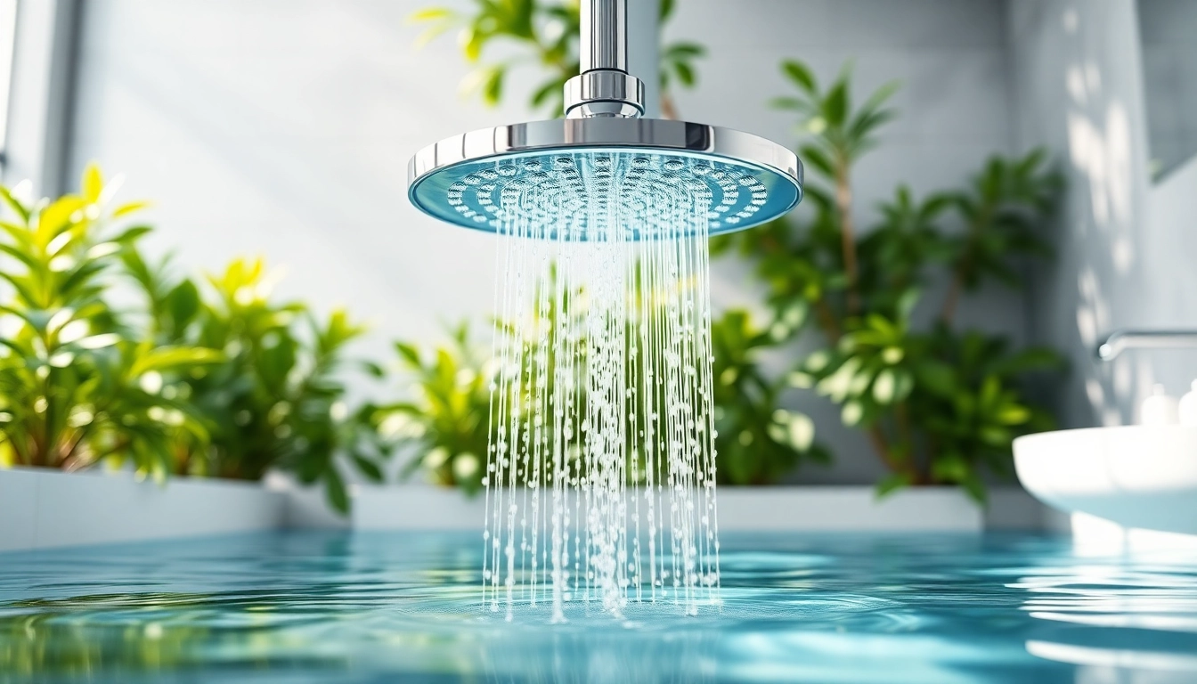 Experience luxury with Sunny Shower USA Inc’s elegant chrome shower system in a serene bathroom.