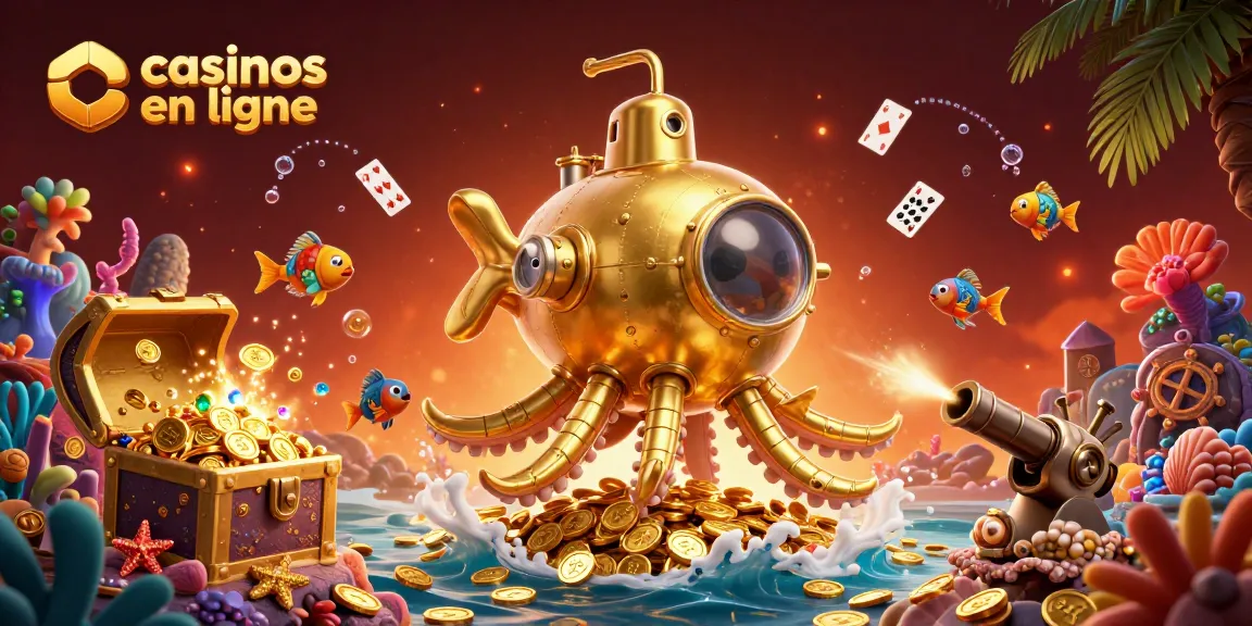 Plongez dans l'univers des casinos en ligne avec ce kraken sous-marin doré explorant des trésors sous-marins.