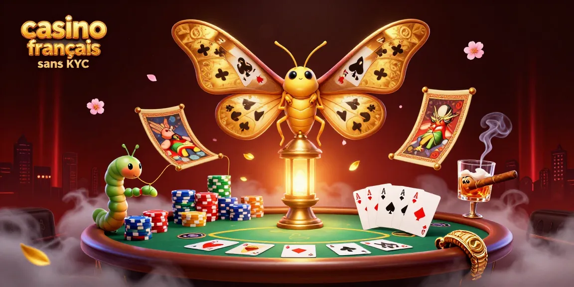 Jeu captivant de casino français sans KYC avec des éléments de poker colorés et des détails scintillants.