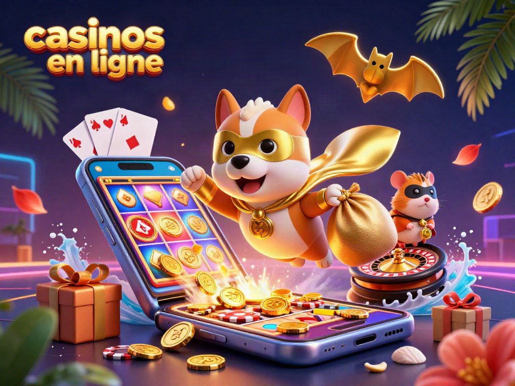 Jouer aux casinos en ligne avec un super chien et un hamster dans une scène festive.