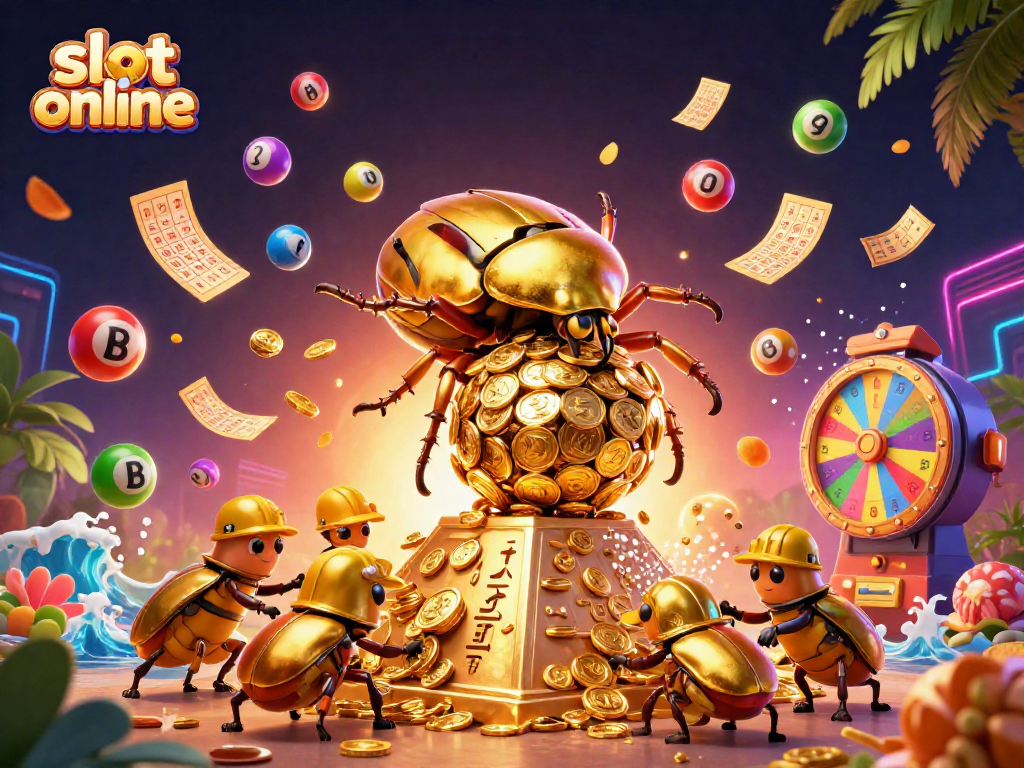 Experience thrilling slot online gameplay with dazzling golden beetles and dynamic casino symbols!