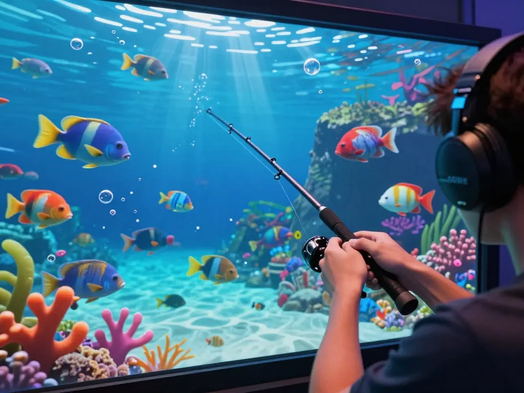 Engaging gameplay of Game bài hubet88 featuring a player immersed in a vibrant underwater fishing adventure with colorful animated fish.