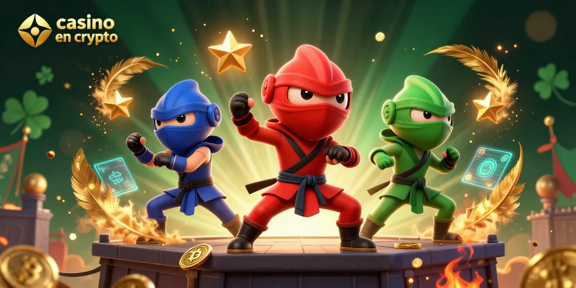Un groupe de caméléons ninjas en action, illustrant le phénomène du casino en crypto avec des éléments numériques.