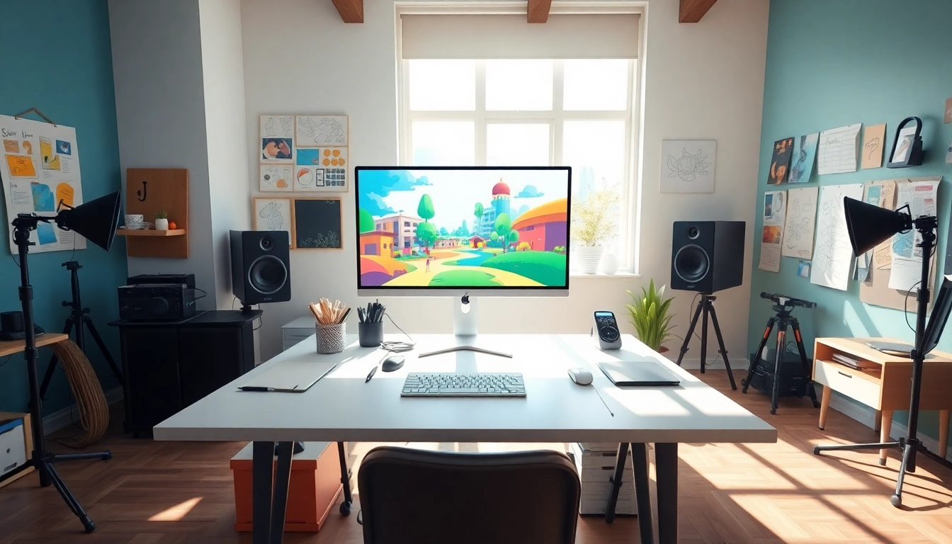 Erkläranimation in einem kreativen Studio mit inspirierenden Illustrationen und Animationen