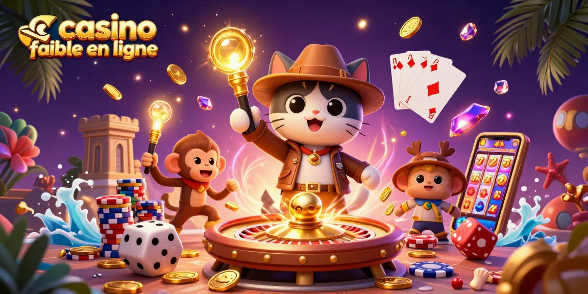 Illustration dynamique mettant en avant le concept de "casino fiable en ligne" avec des jeux de cartes et une ambiance captivante