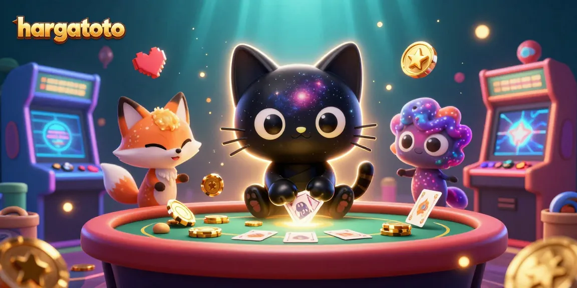 Play your winning hand with hargatoto at a vibrant cosmic casino, featuring stars and golden chips.