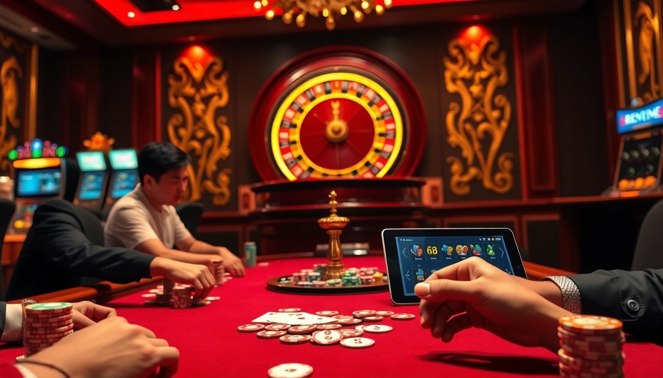 Players enjoying the excitement of 68 game bài at a luxurious casino table.