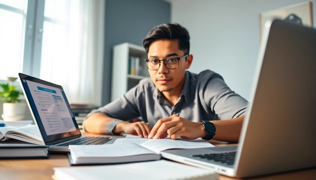 Focused individual studying for PMP exam support in a calm and organized workspace.