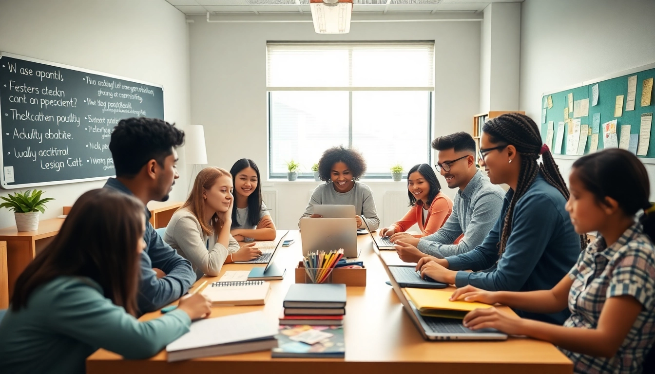 Education equity scene with diverse students collaborating in a modern classroom.