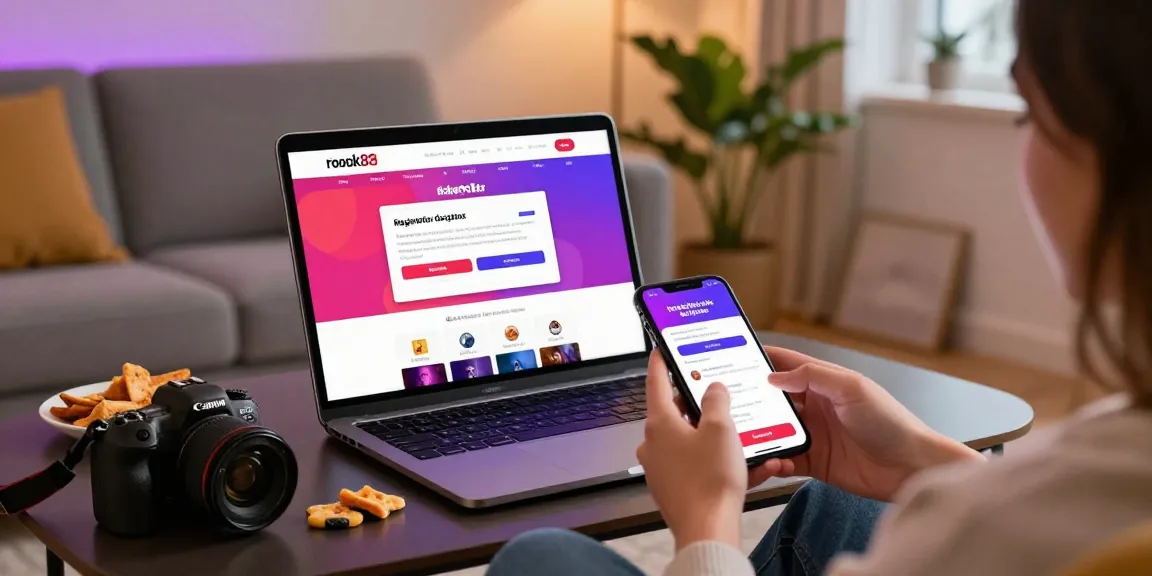 Engaging user on rokok88 daftar mobile app in a stylish living room.