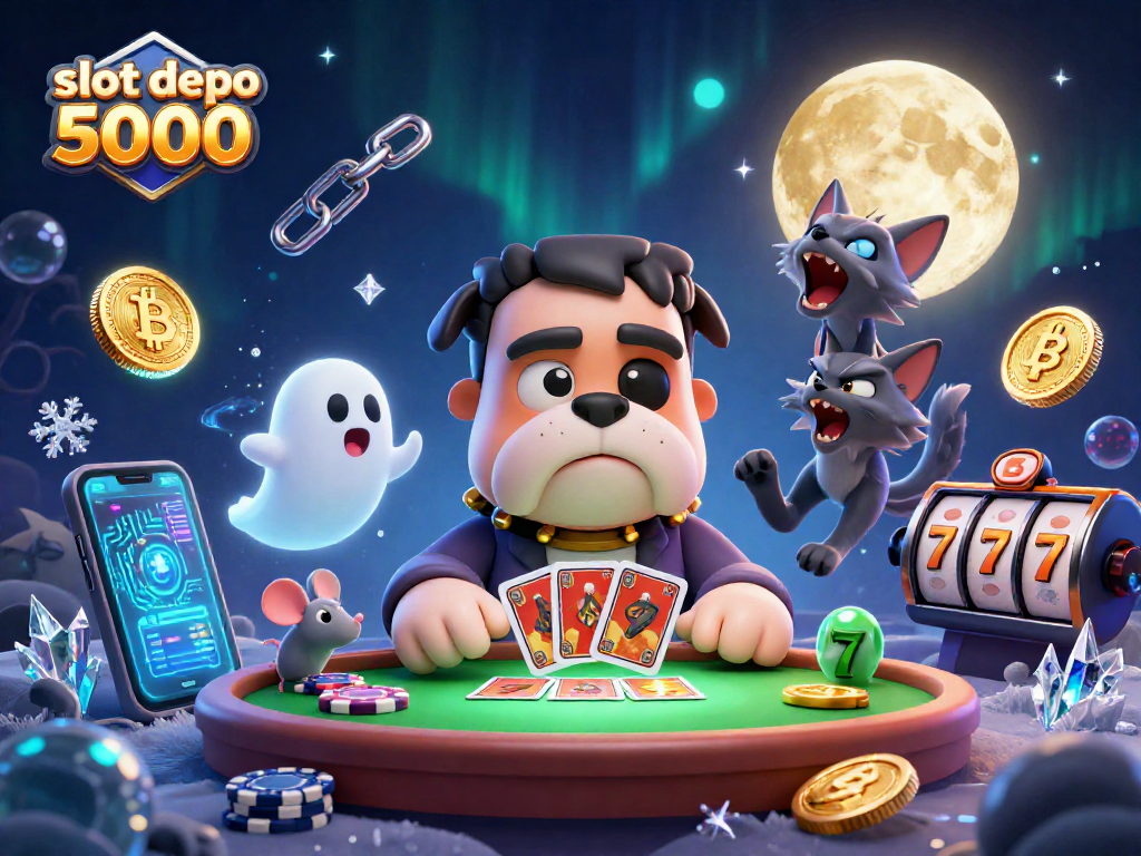 Experience excitement with slot depo 5000: cartoon characters engaging in casino fun with vibrant 3D elements.