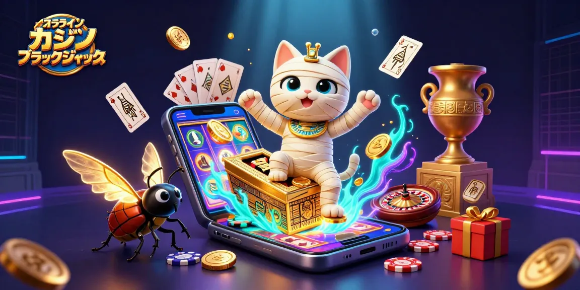 オンラインカジノブラックジャックのキャットがピラミッドカジノで出現する3Dイラスト
