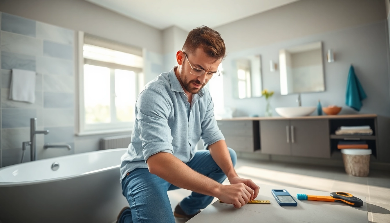 Skilled bathroom builders crafting a modern space with precision and professionalism.