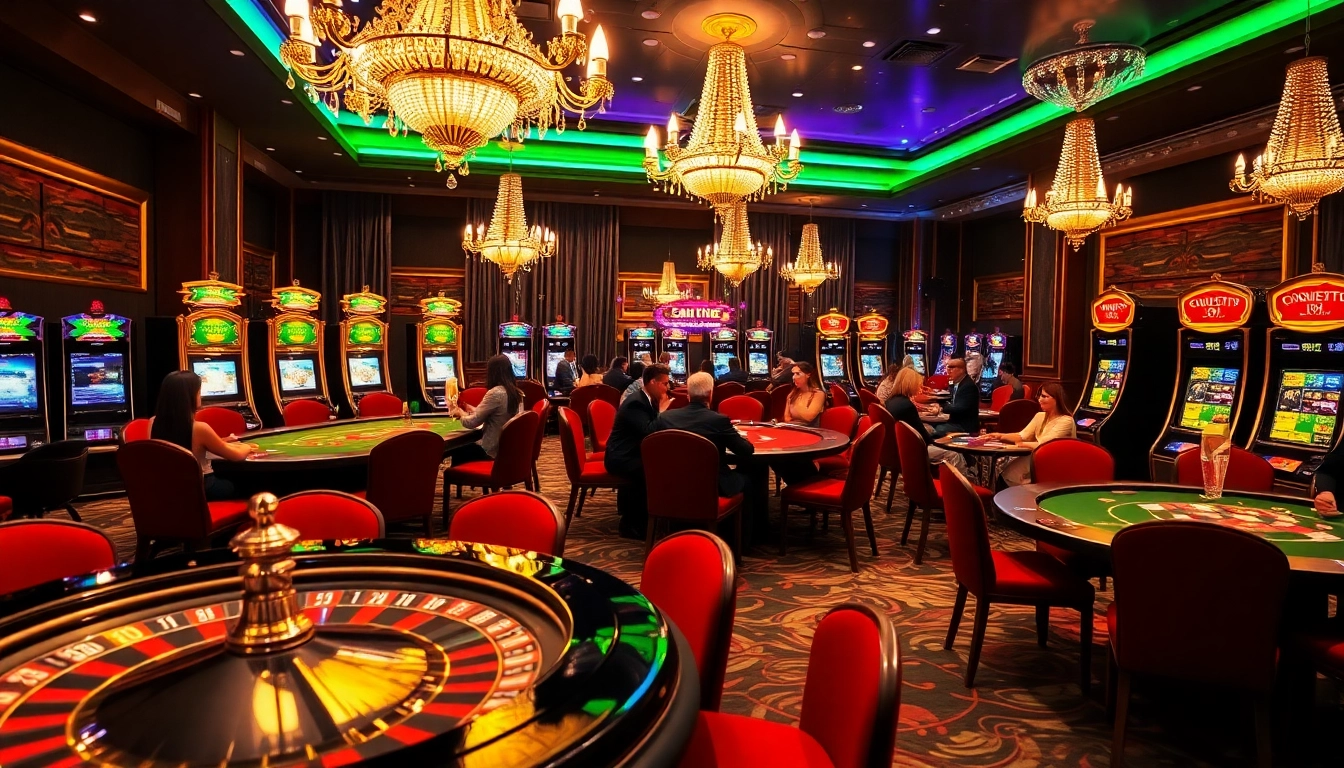 Joueurs engagés à des tables luxueuses dans un casino en ligne 2026 présentant excitation et enjeux élevés.