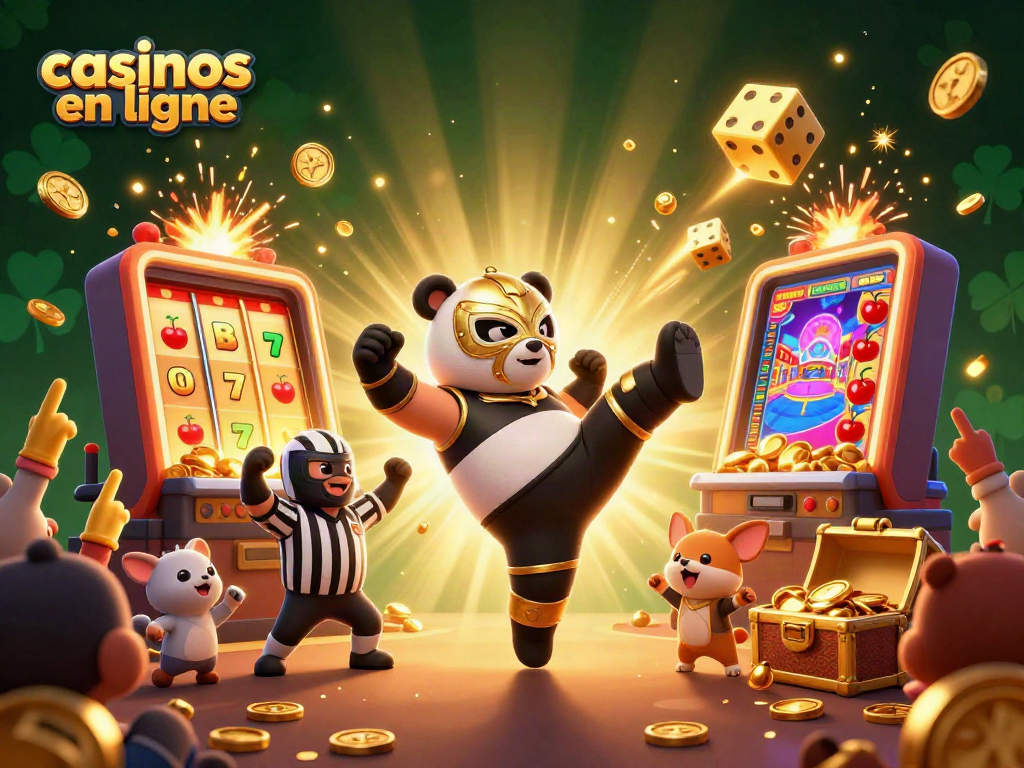Venez jouer aux casinos en ligne avec l'illustration d'un panda et un chihuahua dans un monde de machines à sous