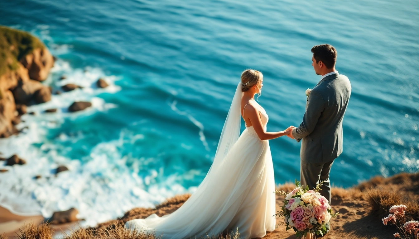 Couple celebrating their wedding amidst Big Sur landscapes with ocean views.