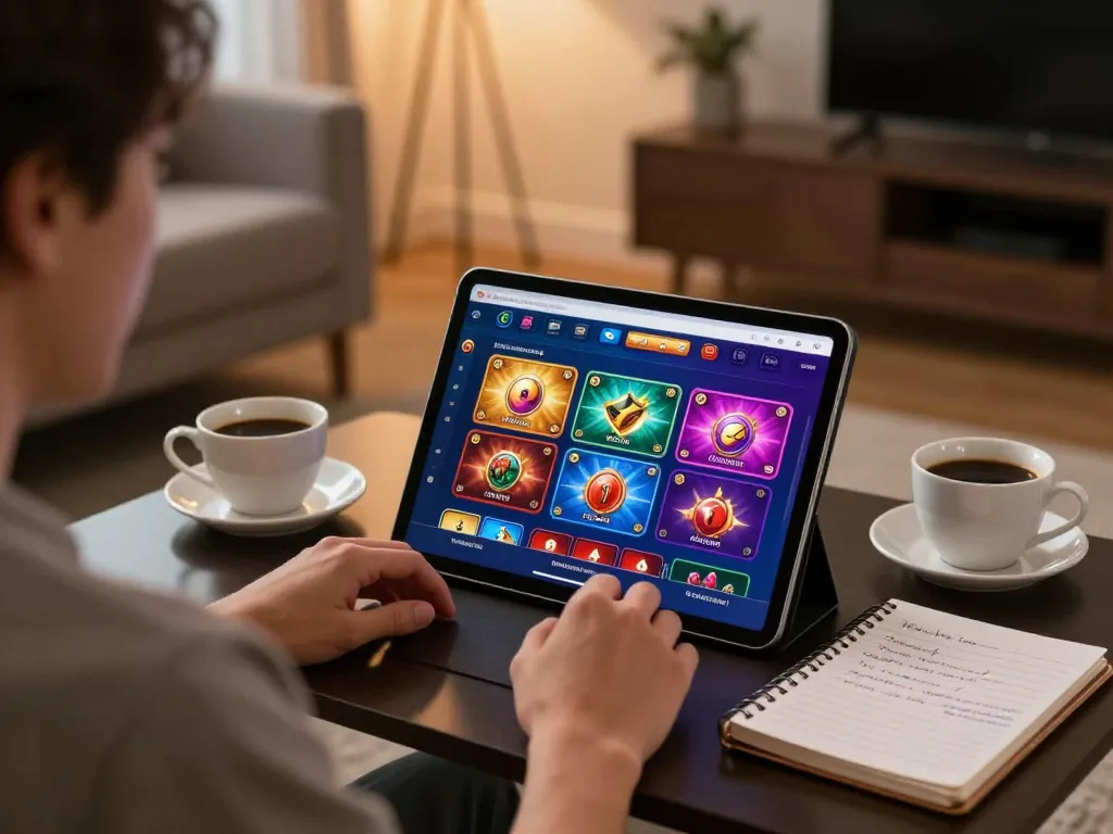 Engaging experience at a casino online senza registrazione, player enjoying games on tablet in a cozy setting.