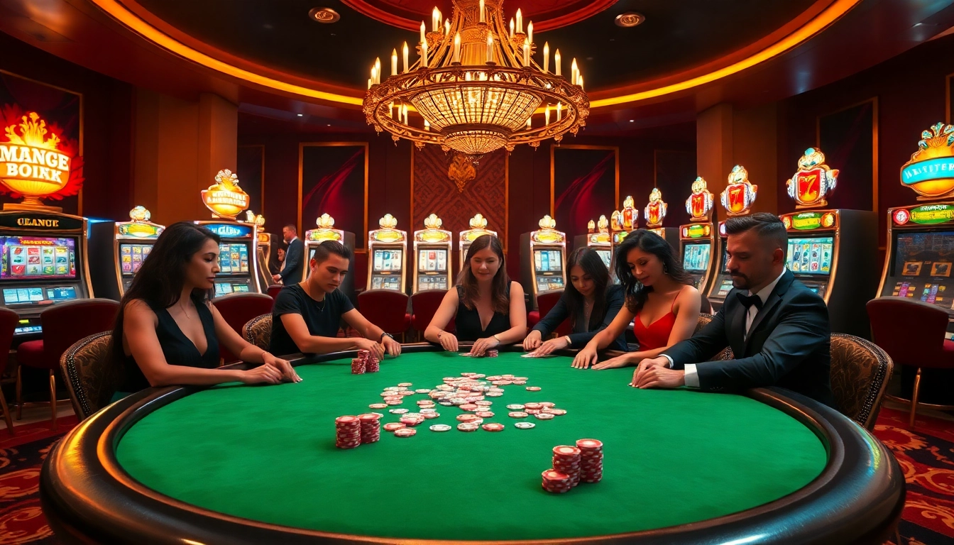 Scène captivante de poker à enjeux élevés dans un luxueux casino en ligne 2026, mettant en avant l'excitation et l'élégance.