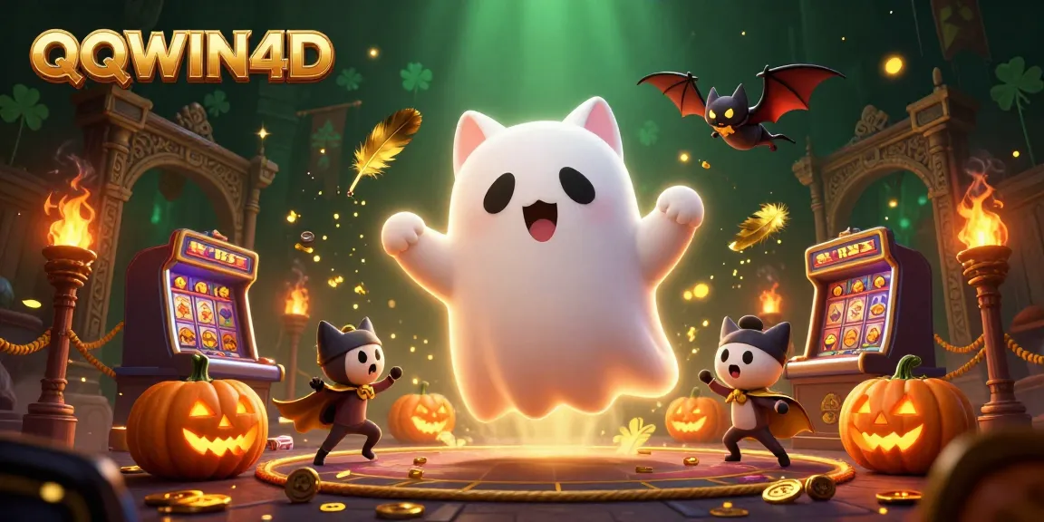 QQWIN4D menghidupkan suasana kasino dengan kucing hantu dan tema Halloween.