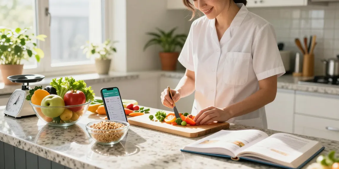 Use the best calorie tracker app in a bright kitchen for meal prep.