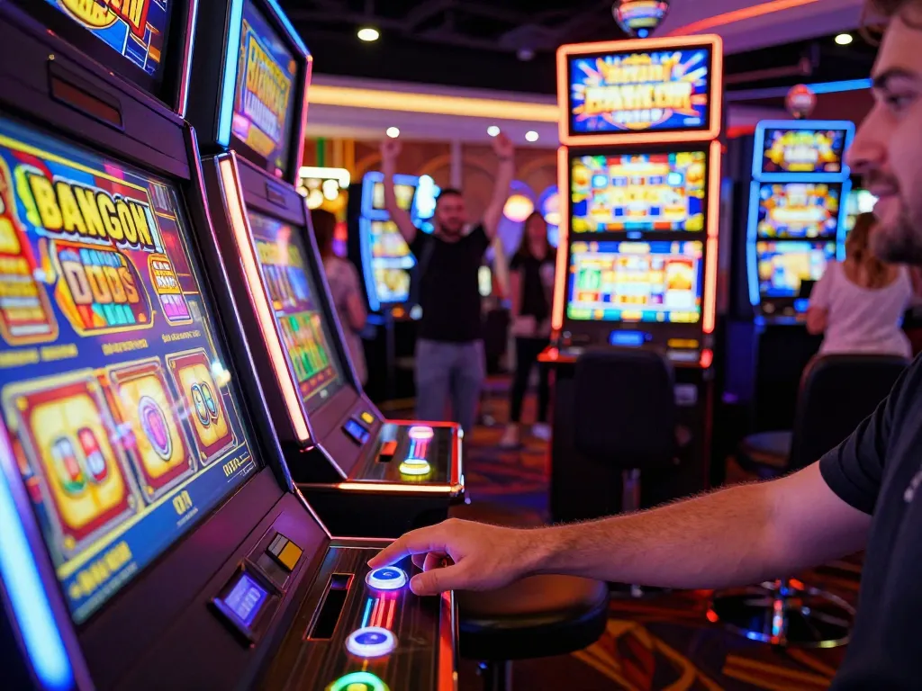 Engaging slot machine gameplay with potential bonus new member opportunities highlighted in vibrant casino atmosphere.