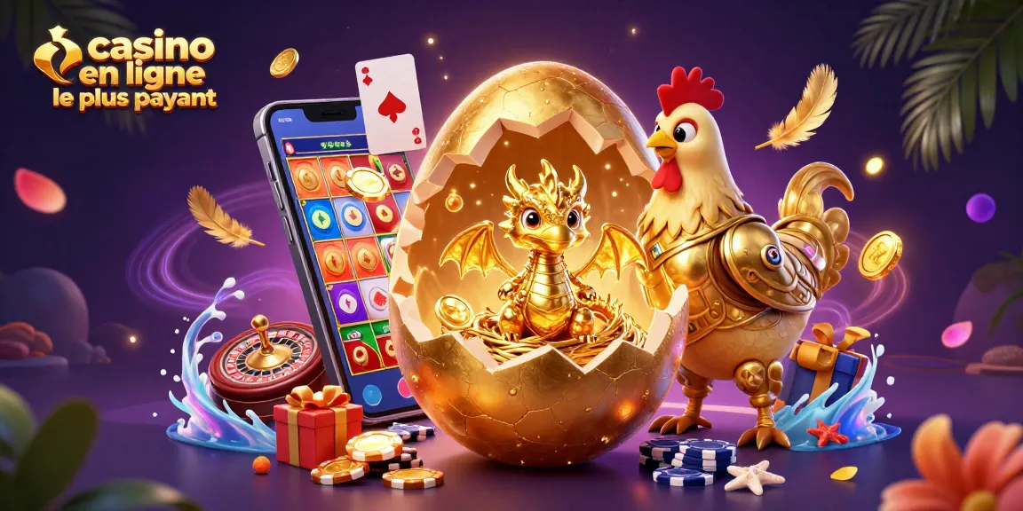 Le casino en ligne le plus payant avec un dragon doré régnant sur des jetons de poker et un smartphone de jeux.
