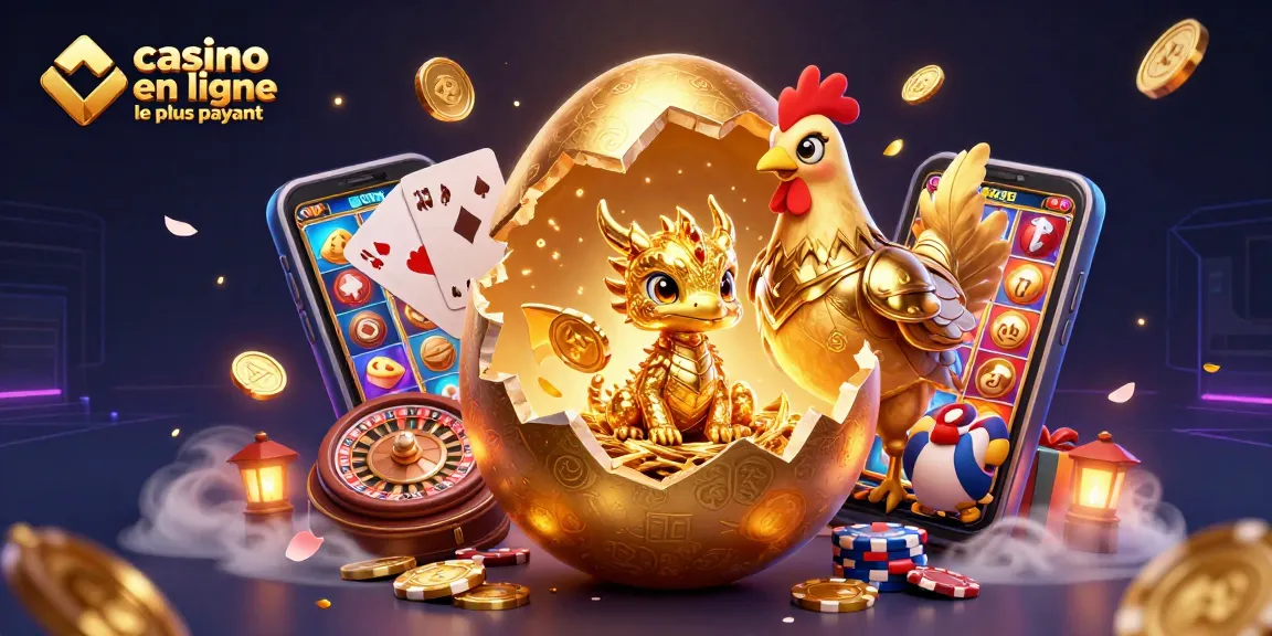 Découvrez des gains lumineux au casino en ligne le plus payant avec un dragon doré et des jetons.